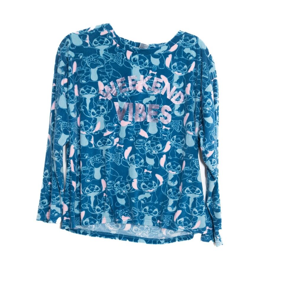 Disney Stitch Size M(8-10) Weekend Vibes Soft Long Sleeve Graphic Pajama Shirt